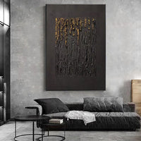 Large Black Abstract Handmade Painting Gold Textured Wall Art Minimali